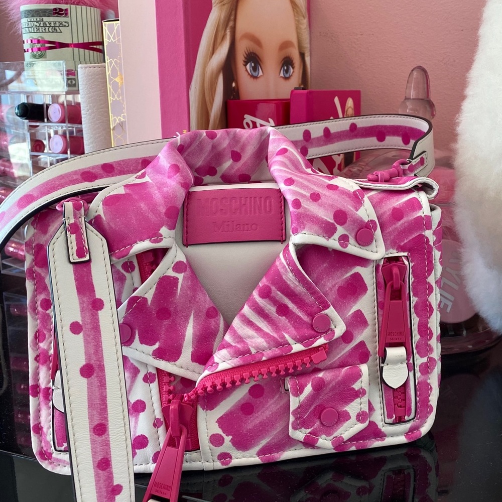 Moschino Brushstroke Leather Pink Biker Bag